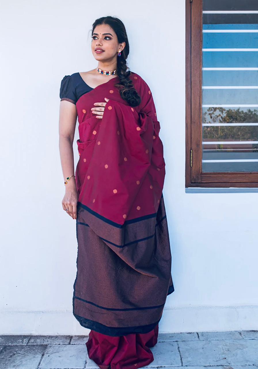 Propinquity Wine Soft Silk Saree With Amiable Blouse Piece