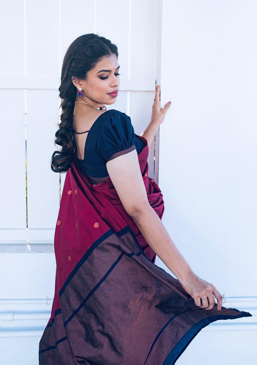 Propinquity Wine Soft Silk Saree With Amiable Blouse Piece