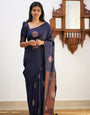 Amazing Navy Blue Soft Silk Saree With Energetic Blouse Piece