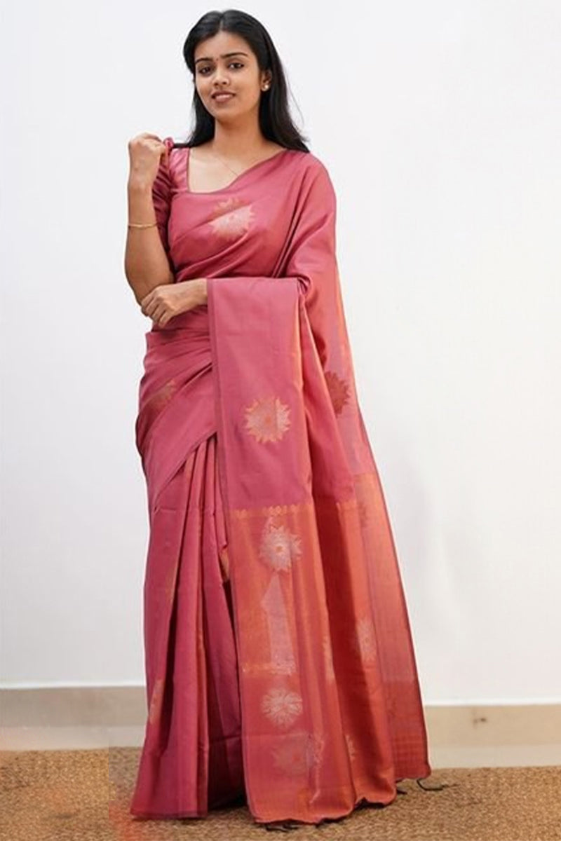 Mesmerising Pink Soft Silk Saree With Skinny Blouse Piece