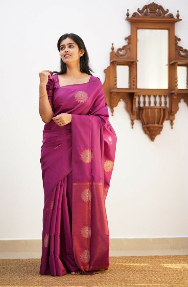 Invaluable Purple Soft Silk Saree With Unique Blouse Piece