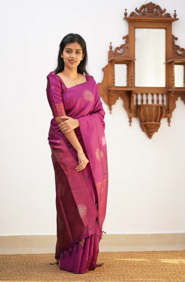 Invaluable Purple Soft Silk Saree With Unique Blouse Piece