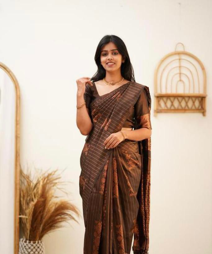 Amazing Brown Soft Silk Saree With Elegant Blouse Piece