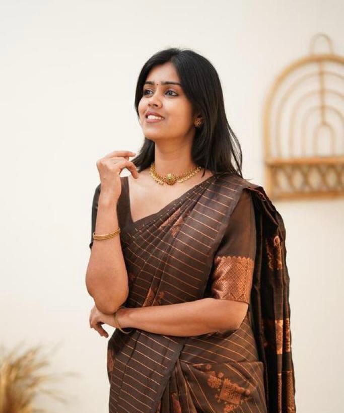 Amazing Brown Soft Silk Saree With Elegant Blouse Piece