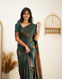 Precious Dark Green Soft Silk Saree With Classy Blouse Piece