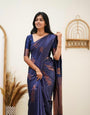 Gleaming Navy Blue Soft Silk Saree With Sophisticated Blouse Piece