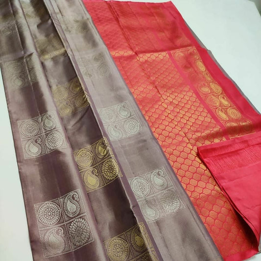 Tempting Grey Soft Silk Saree With Demesne Blouse Piece
