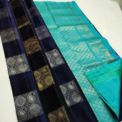 Imaginative Navy Blue Soft Silk Saree With Twirling Blouse Piece