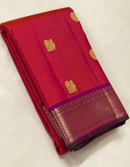 Redolent Orange Soft Silk Saree With Petrichor Blouse Piece