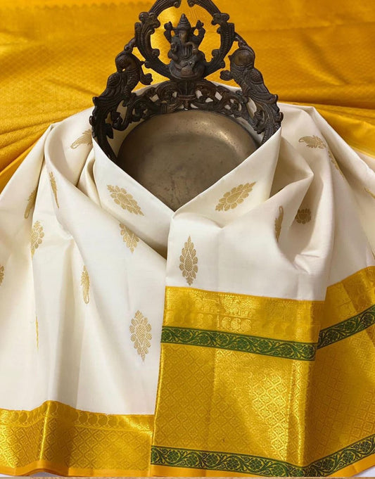 Sumptuous Off White Soft Silk Saree With Delectable Blouse Piece