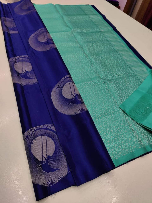 Ethnic Navy Blue Soft Silk Saree With Symmetrical Blouse Piece