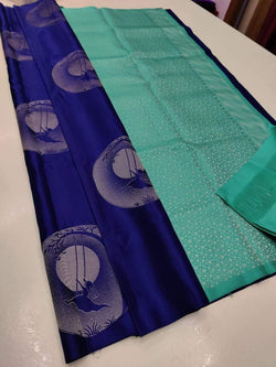 Ethnic Navy Blue Soft Silk Saree With Symmetrical Blouse Piece