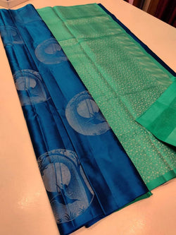 Mesmerising Teal Blue Soft Silk Saree With Proficient Blouse Piece
