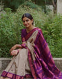 Classic Beige Soft Silk Saree With Whimsical Blouse Piece