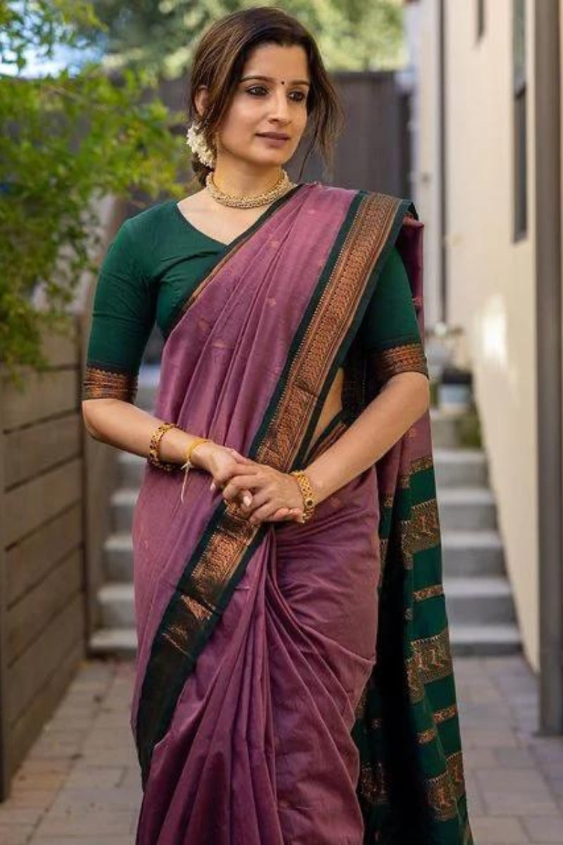 Enticing Lavender Soft Silk Saree With Vibrant Blouse Piece