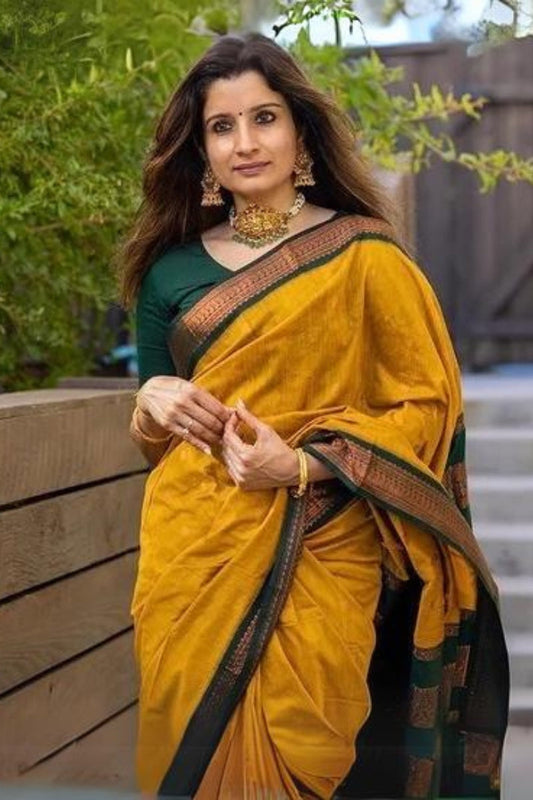 Conflate Mustard Soft Silk Saree With Embellished Blouse Piece