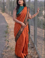 Beleaguer Orange Soft Silk Saree With Nectarous Blouse Piece