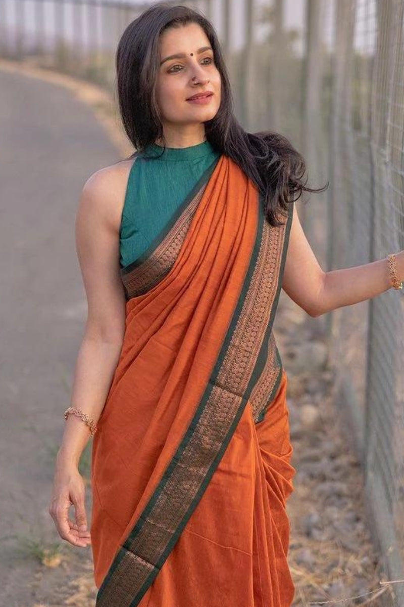 Beleaguer Orange Soft Silk Saree With Nectarous Blouse Piece