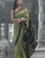 Exquisite Pista Soft Silk Saree With Ravishing Blouse Piece