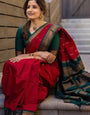 Enticing Red Soft Silk Saree With Opulent Blouse Piece