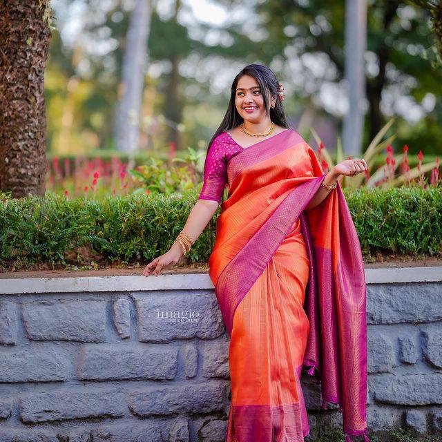 Refreshing Orange Soft Kanjivaram Silk Saree With Beautiful Blouse Piece