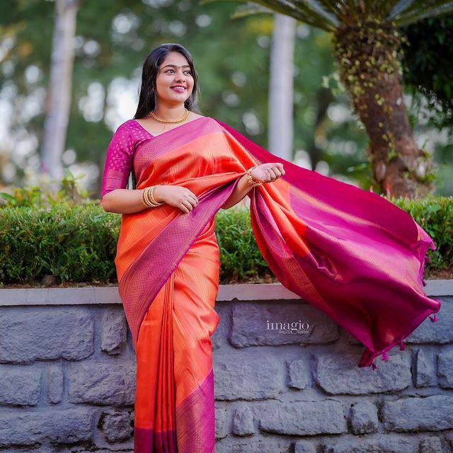 Refreshing Orange Soft Kanjivaram Silk Saree With Beautiful Blouse Piece