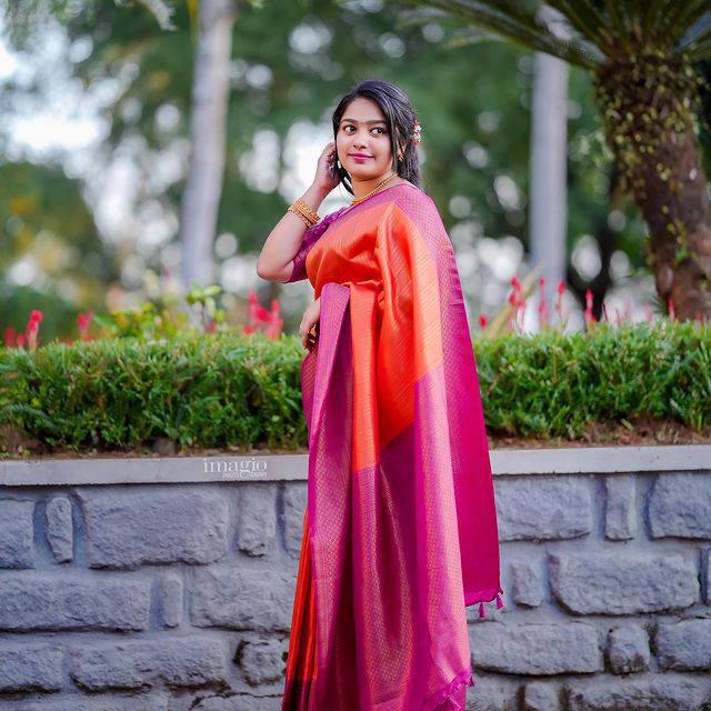 Refreshing Orange Soft Kanjivaram Silk Saree With Beautiful Blouse Piece