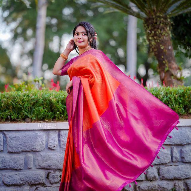 Refreshing Orange Soft Kanjivaram Silk Saree With Beautiful Blouse Piece