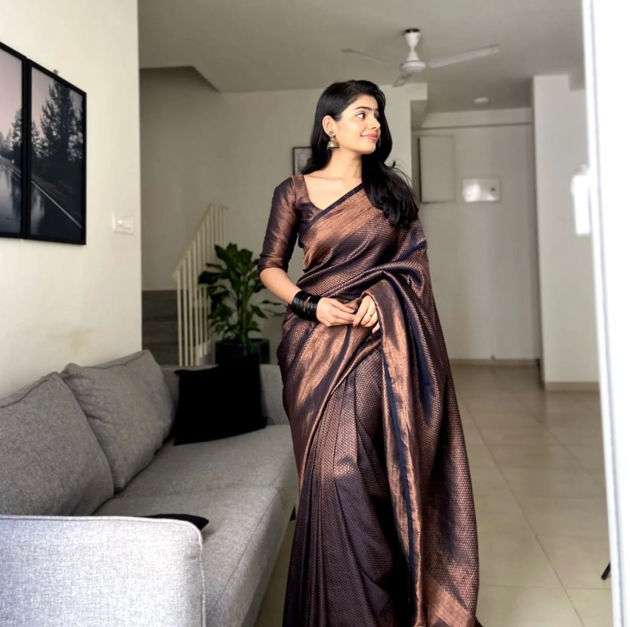 Tremendous Black Soft Banarasi Silk Saree With Elaborate Blouse Piece