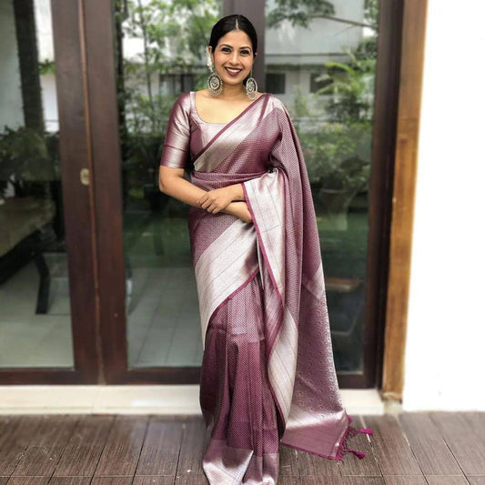 Unique Brown Soft Kanjivaram Silk Saree With Outstanding Blouse Piece