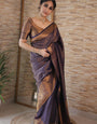 Effervescent Navy Blue Soft Kanjivaram Silk Saree With Efflorescence Blouse Piece