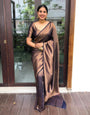 Sensational Navy Blue Soft Kanjivaram Silk Saree With Skinny Blouse Piece