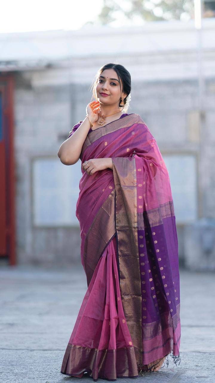 Whimsical Lavendor Soft Silk Saree With Scrupulous Blouse Piece