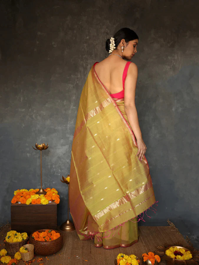 Chatoyant Mustard Cotton Silk Saree With Excellent Blouse Piece