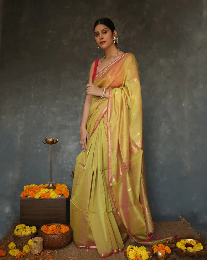 Chatoyant Mustard Cotton Silk Saree With Excellent Blouse Piece