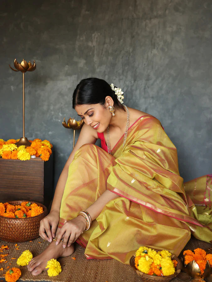 Chatoyant Mustard Cotton Silk Saree With Excellent Blouse Piece