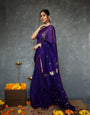 Classic Navy Blue Cotton Silk Saree With Exceptional Blouse Piece