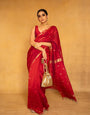 Splendiferous Red Cotton Silk Saree With Assemblage Blouse Piece