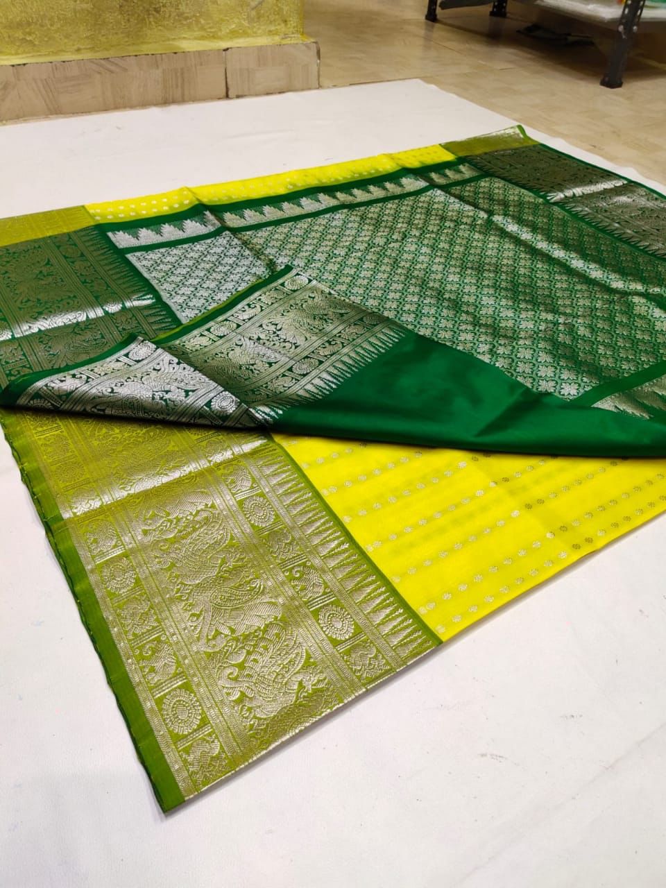 Energetic Lemon Soft Banarasi Silk Saree With Alluring Blouse Piece