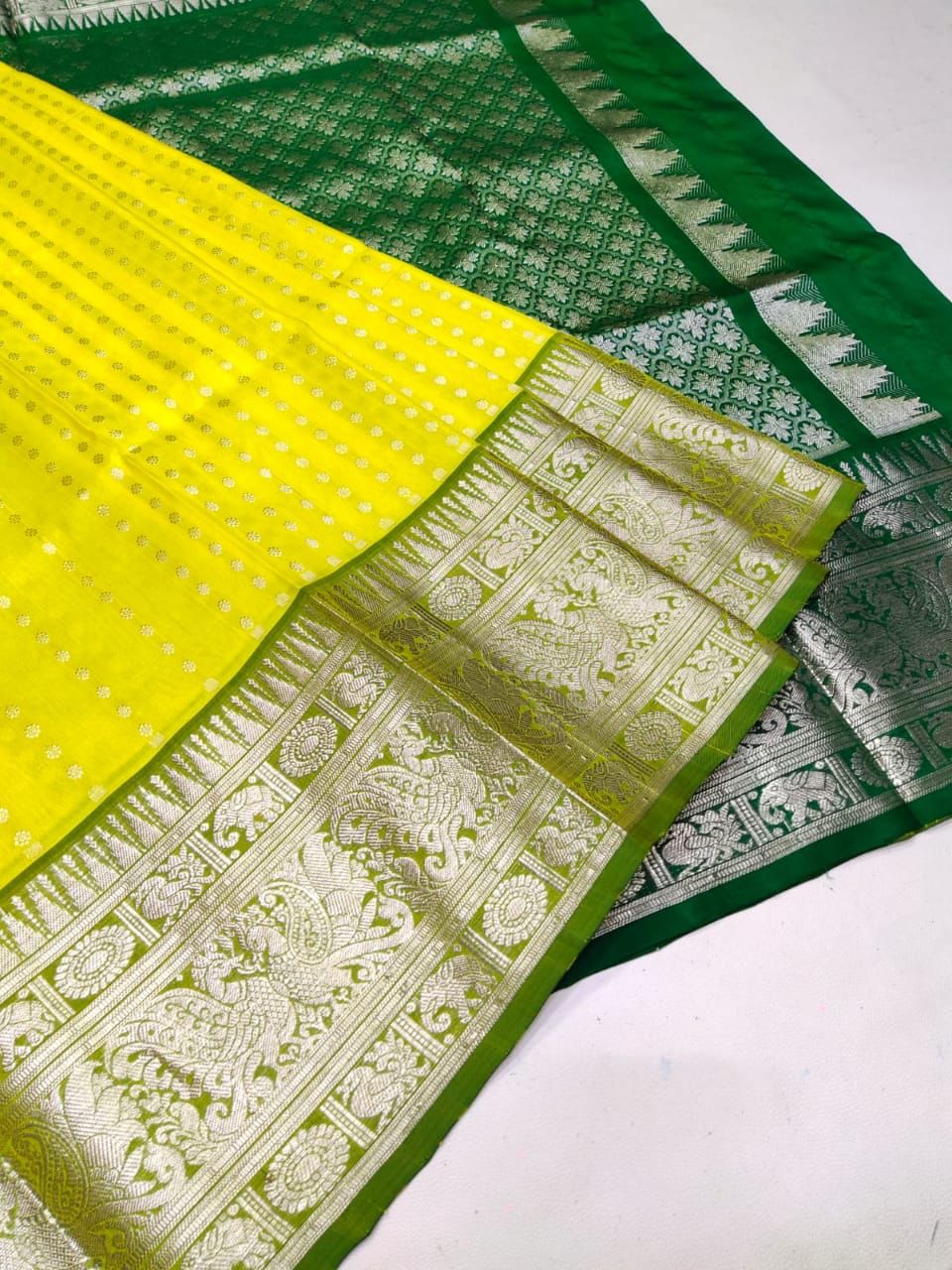 Energetic Lemon Soft Banarasi Silk Saree With Alluring Blouse Piece
