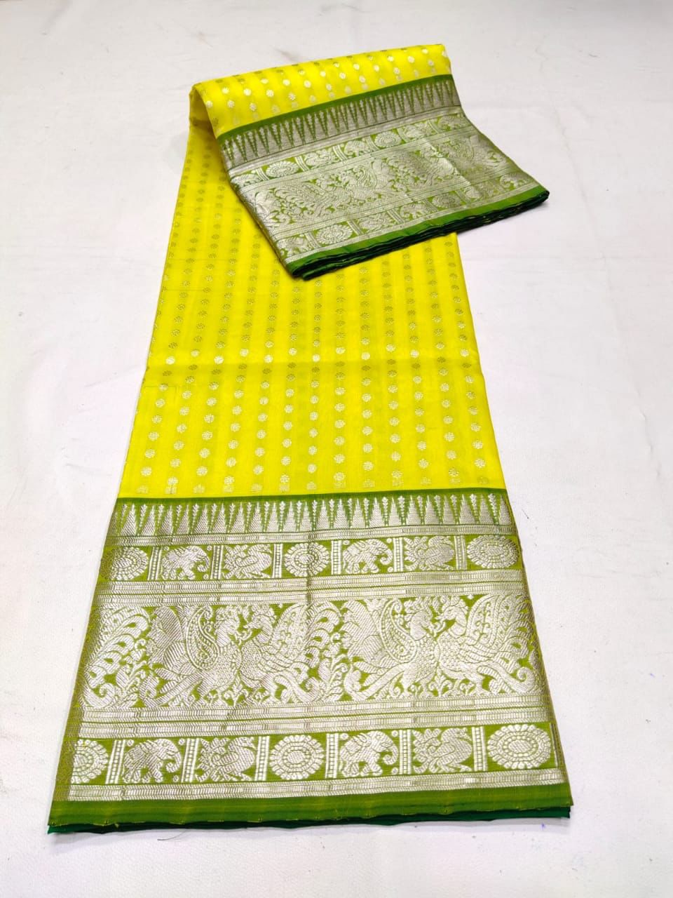 Energetic Lemon Soft Banarasi Silk Saree With Alluring Blouse Piece