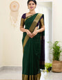Traditional Dark Green Cotton Silk Saree With Enticing Blouse Piece