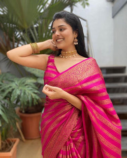 Glowing Pink Soft Silk Saree With Groovy Blouse Piece