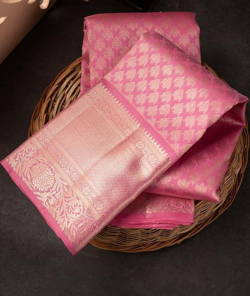 Snappy Pink Soft Silk Saree With Unique Pink Blouse Piece