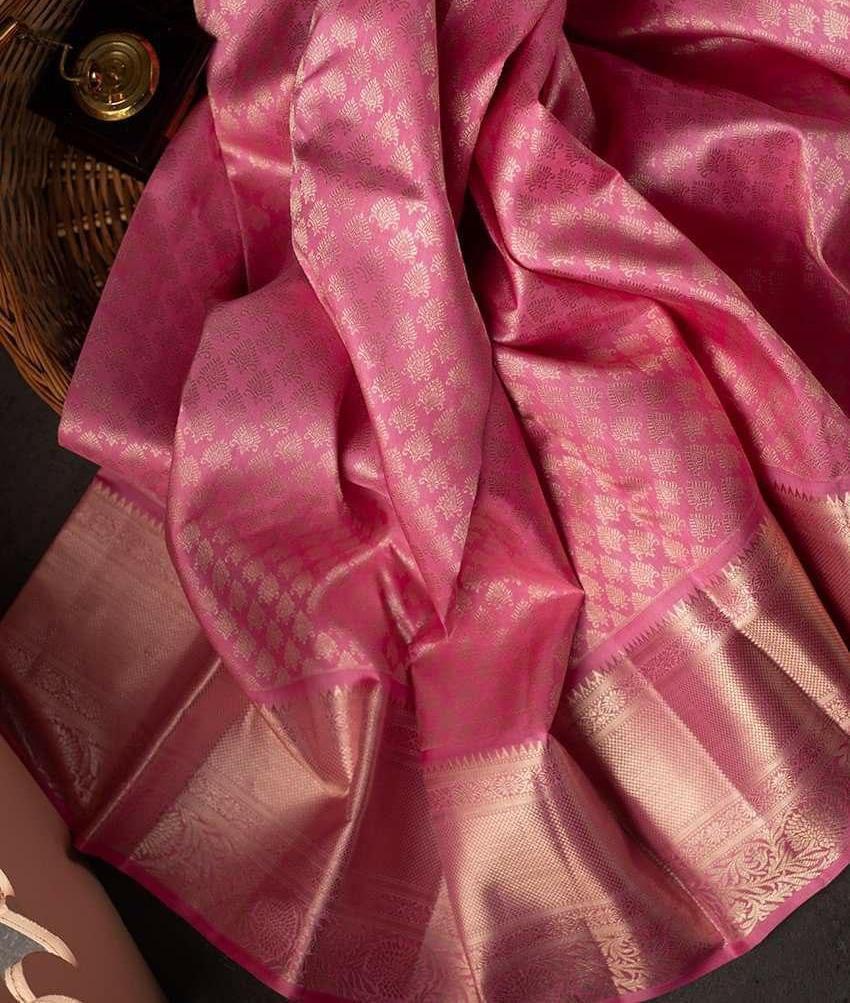 Snappy Pink Soft Silk Saree With Unique Pink Blouse Piece