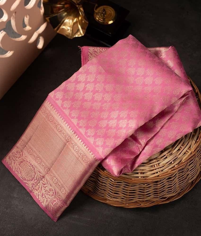 Snappy Pink Soft Silk Saree With Unique Pink Blouse Piece