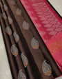 Stylish Brown Soft Silk Saree With Lustrous Blouse Piece