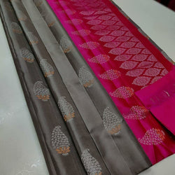 Gleaming Grey Soft Silk Saree With Ethereal Blouse Piece