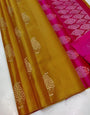 Lovely Mustard Soft Silk Saree With Lustrous Blouse Piece