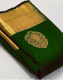 Ideal Dark Green Soft Banarasi Silk Saree With Lissome Blouse Piece